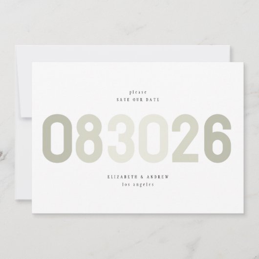 Save The Date Gras moderne Big Date en Sage Green Photo (Devant)