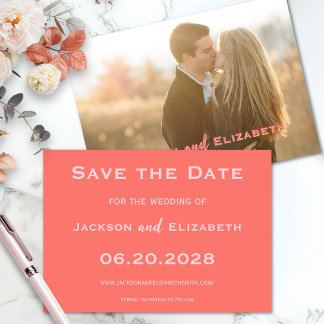 Save The Date Gras moderne Coral et Mariage photo rose