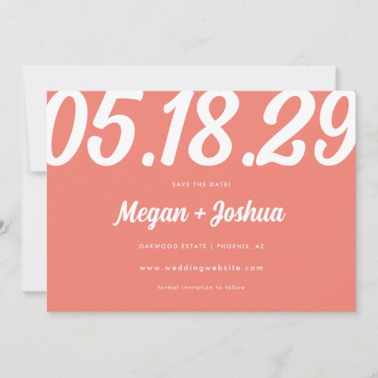 Save The Date Gras moderne Coral rose Mariage photo (Devant)