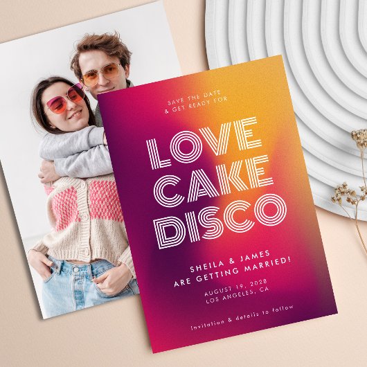Save The Date Gras moderne rose jaune dégradé Mariage disco