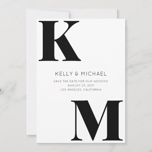 Save The Date Gras Monogramme Noir Initiales Mariage photo moder (Devant)