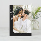 Save The Date Gras noir moderne cadre de bord arrondi photo (Debout devant)