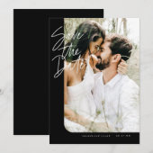 Save The Date Gras noir moderne cadre de bord arrondi photo (Devant / Derrière)