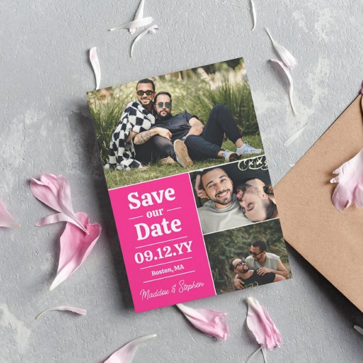 Save The Date Gras Pink Typographie Photo Collage Enregistrer La
