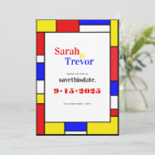 Save The Date Gras Rétro couleurs primaires géométriques (Debout devant)