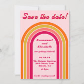 Save The Date Gras Rétro Rose chaud, orange et Mariage jaune (Devant)