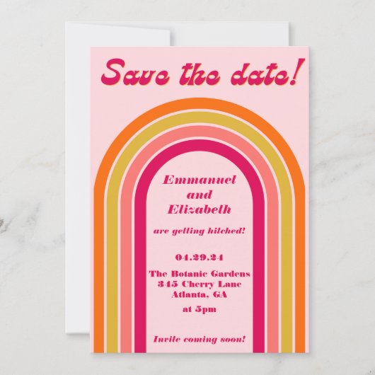 Save The Date Gras Rétro Rose chaud, orange et Mariage jaune (Devant)
