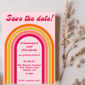 Save The Date Gras Rétro Rose chaud, orange et Mariage jaune