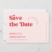 Save The Date Gras Retro rose et typographie rouge Mariage moder (Devant)