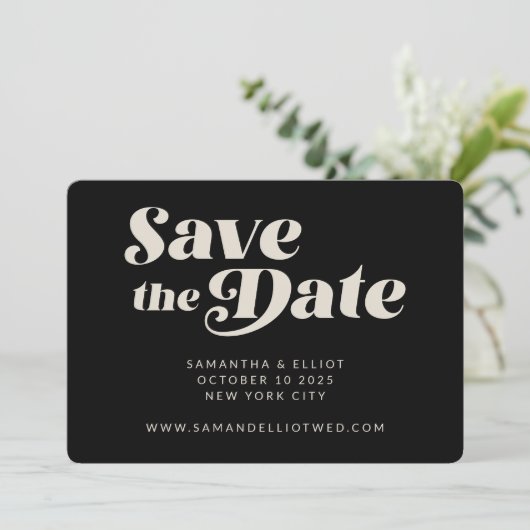 Save The Date Gras Retro Typographie Noir Blanc Mariage élégant (Debout devant)