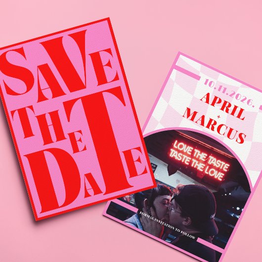 Save The Date Gras Retro Typographie rose rouge vibre PHOTO