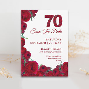 Save The Date Gras Rouge Floral 70e Anniversaire Petit