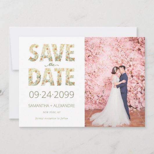 Save The Date Gras Rustique moderne Boho Floral Mariage (Devant)