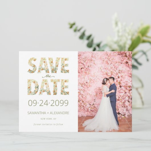 Save The Date Gras Rustique moderne Boho Floral Mariage (Debout devant)