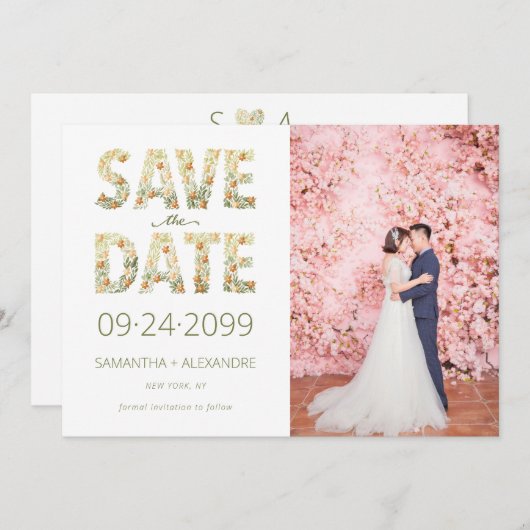 Save The Date Gras Rustique moderne Boho Floral Mariage (Devant / Derrière)