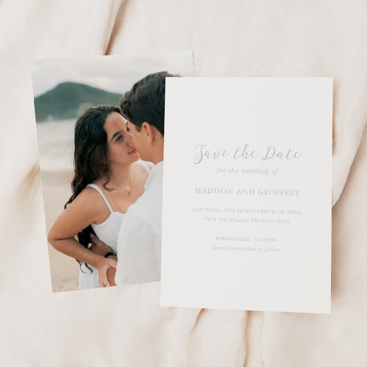 Save The Date Gras Script Poudre Bleu Photo Mariage élégant