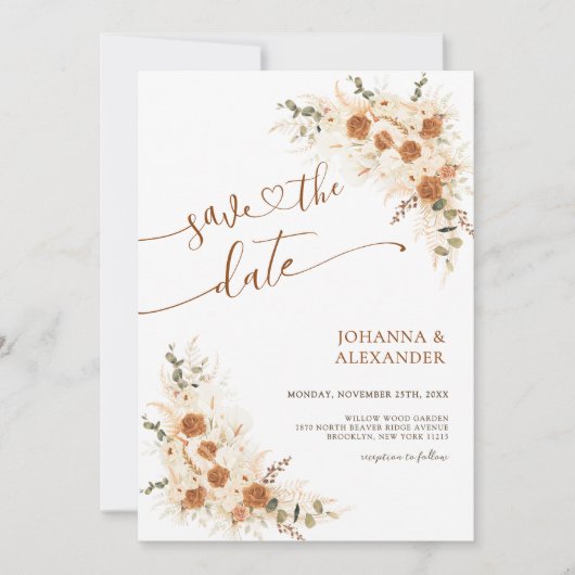 Save The Date Gras Terracotta Boho Bohemian QR Code Mariage (Devant)