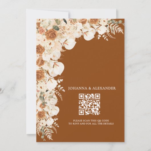 Save The Date Gras Terracotta Boho Bohemian QR Code Mariage (Dos)
