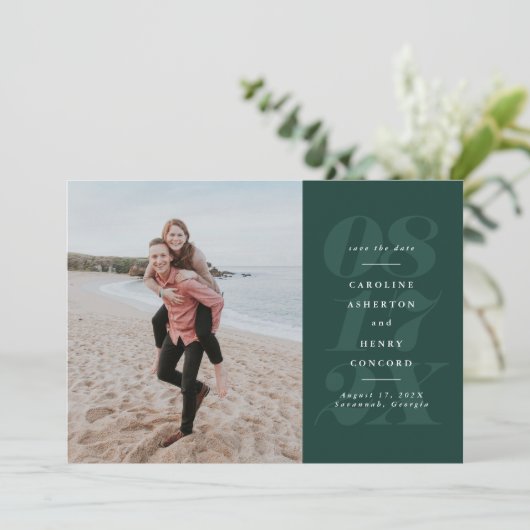 Save The Date Gras vert typographie élégante photo enregistrer l (Debout devant)