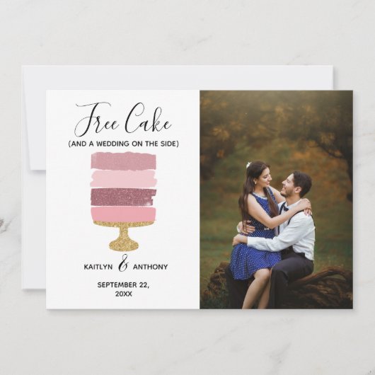 Save The Date Gratuit Gâteau Amusant Photo Moderne Mariage Enreg (Devant)