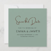 Save The Date Gravure décontractée de typographie de script vert (Devant)