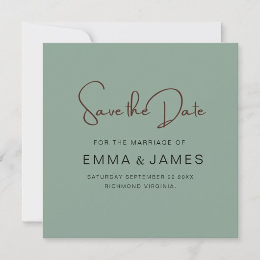 Save The Date Gravure décontractée de typographie de script vert (Devant)