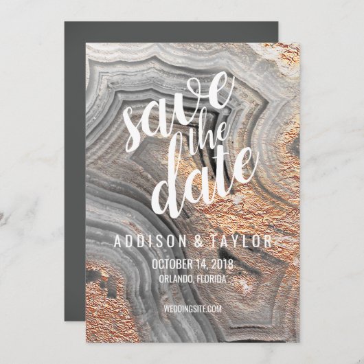 Save The Date Gray agate geode cristal enregistrer la date rose  (Devant / Derrière)