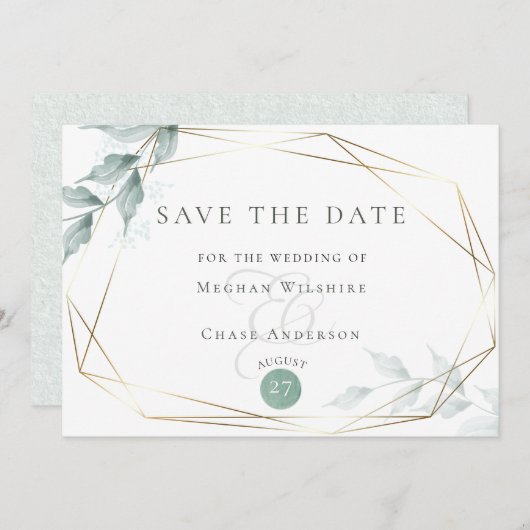 Save the date | Grayed Jade Green Botanical (Devant / Derrière)