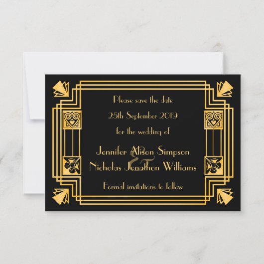 Save The Date Great Gatsby 1920 Mariage Art Déco Enregistrer la (Dos)