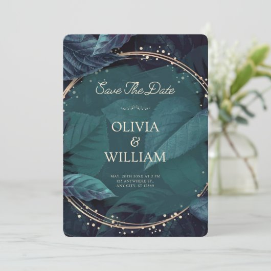 Save The Date Green Black Elegant Enregistrer l'invitation de da (Debout devant)