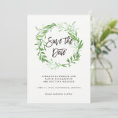 Save The Date Green Botanical Feuilles Wreath Enregistrer la dat (Debout devant)