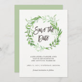 Save The Date Green Botanical Feuilles Wreath Enregistrer la dat (Devant / Derrière)