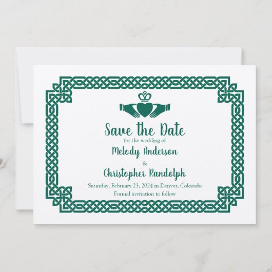 Save The Date Green Celtic Knot Claddagh Mariage Enregistrer la  (Devant)