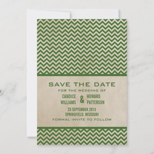 Save The Date Green Chic Chevron Enregistrer l'Invitation de dat (Devant)