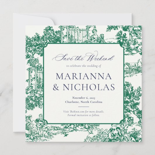 Save The Date Green Chinoiserie Style Mariage Enregistrer la dat (Devant)