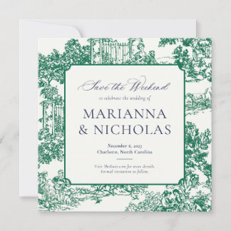 Save The Date Green Chinoiserie Style Mariage Enregistrer la dat