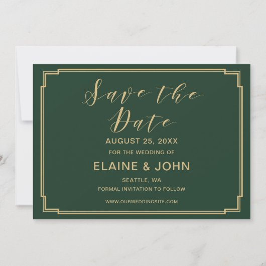 Save The Date Green et Gold Wedding enregistrer les dates (Devant)