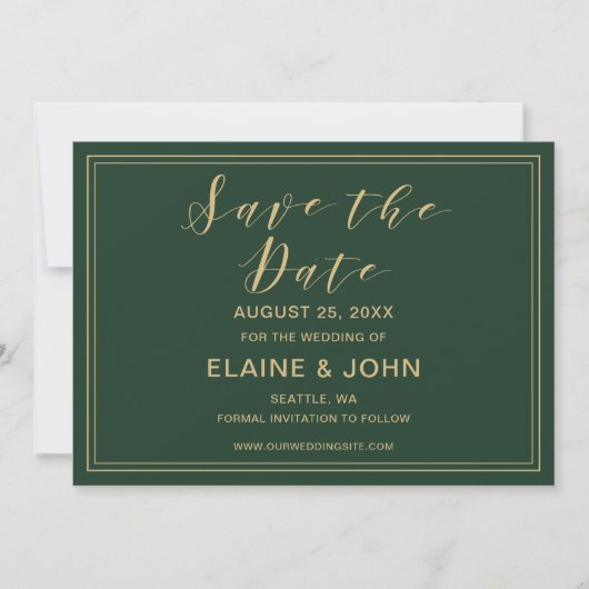 Save The Date Green et Gold Wedding enregistrer les dates (Devant)