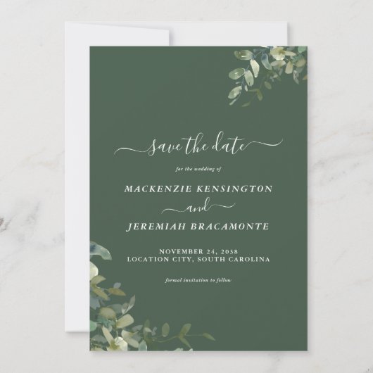 Save The Date Green Eucalyptus Mariage Photo Enregistrer la date (Dos)
