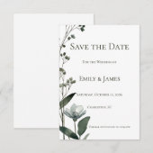 Save The Date Green Floral Botanical Wedding (Devant / Derrière)
