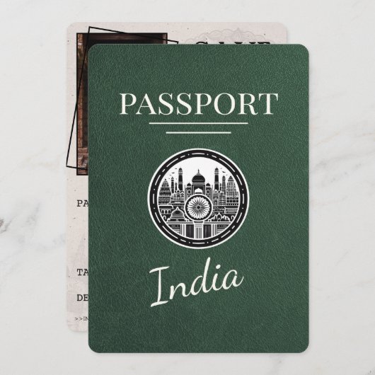 Save The Date Green India Passport Enregistrer La Date (Devant / Derrière)