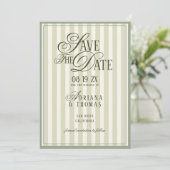 Save The Date Green Ivory Striped Old Money Calligraphy Wedding (Debout devant)