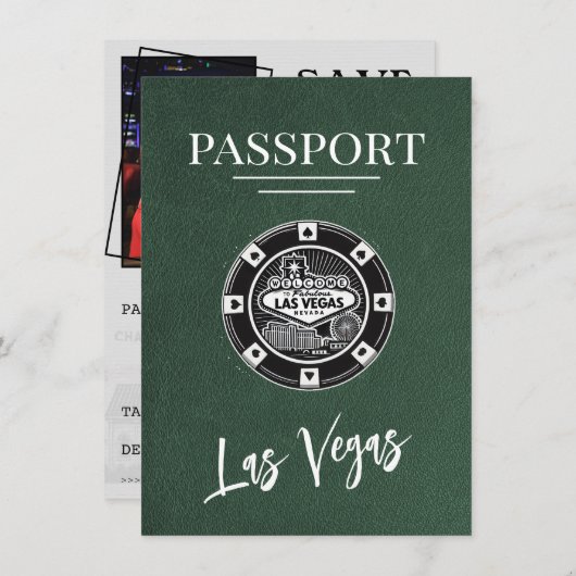 Save The Date Green Las Vegas Passport Enregistrer La Date (Devant / Derrière)