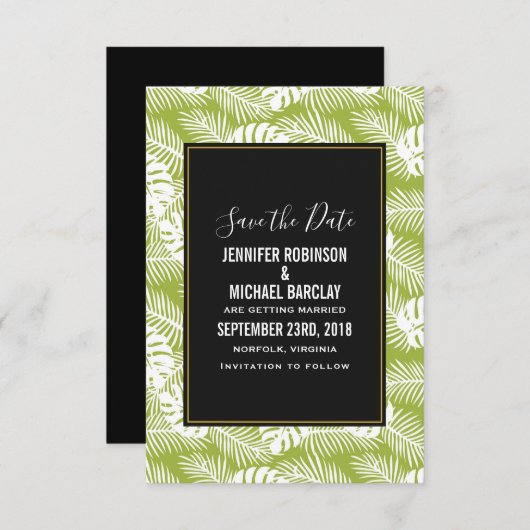 Save The Date Green Palm Leaves Rainforest Pattern (Devant / Derrière)