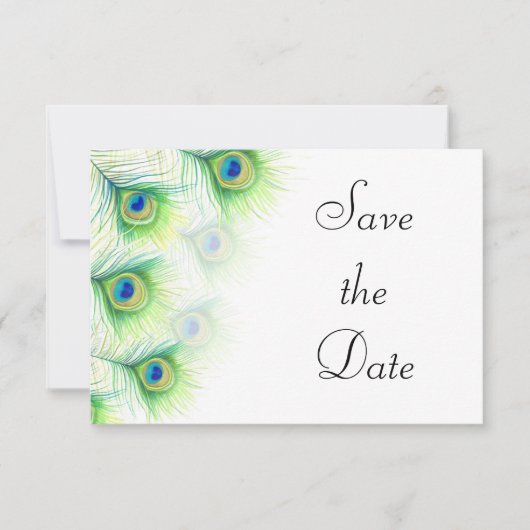 Save The Date Green Peacock Feathers Mariage Enregistrer la date (Devant)