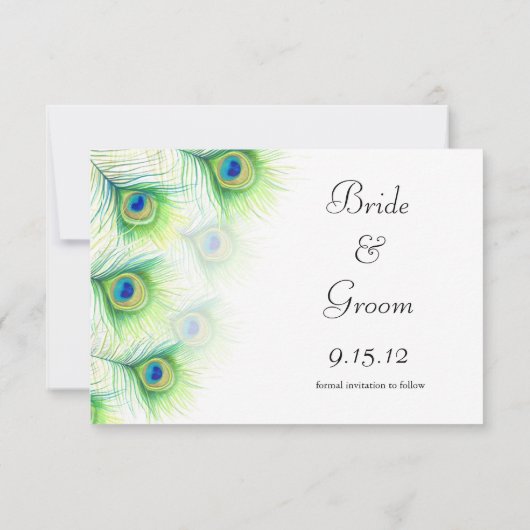 Save The Date Green Peacock Feathers Mariage Enregistrer la date (Dos)