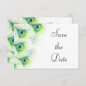 Save The Date Green Peacock Feathers Mariage Enregistrer la date (Devant / Derrière)