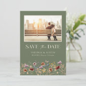 Save The Date Green Photo Floral QR Code Enregistrer la date (Debout devant)