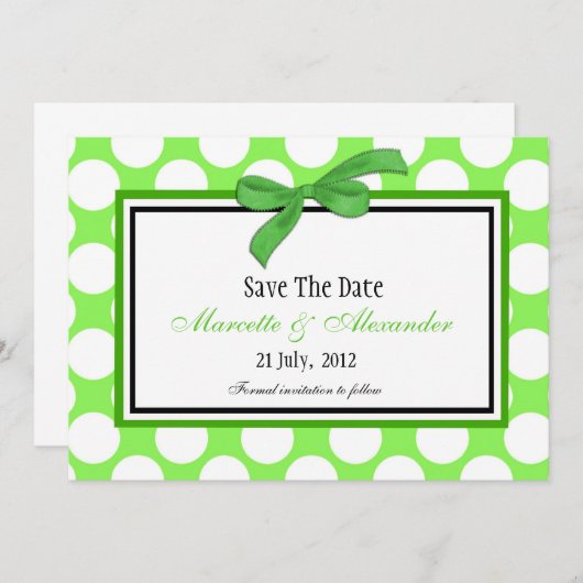 Save The Date Green Polka Dot Enregistrer La Date (Devant / Derrière)