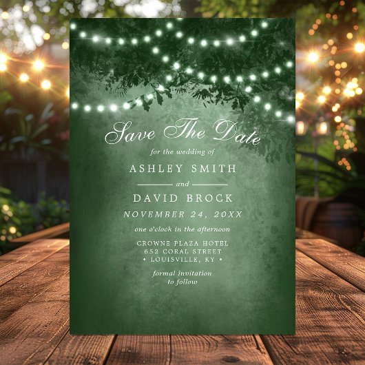Save The Date Green Rustic Tree String Lights Enregistrer La Car